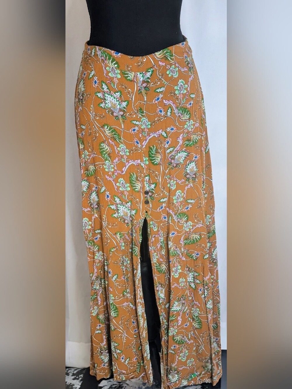 Earthbound Trading Co Boho Floral Button Front Maxi Skirt S